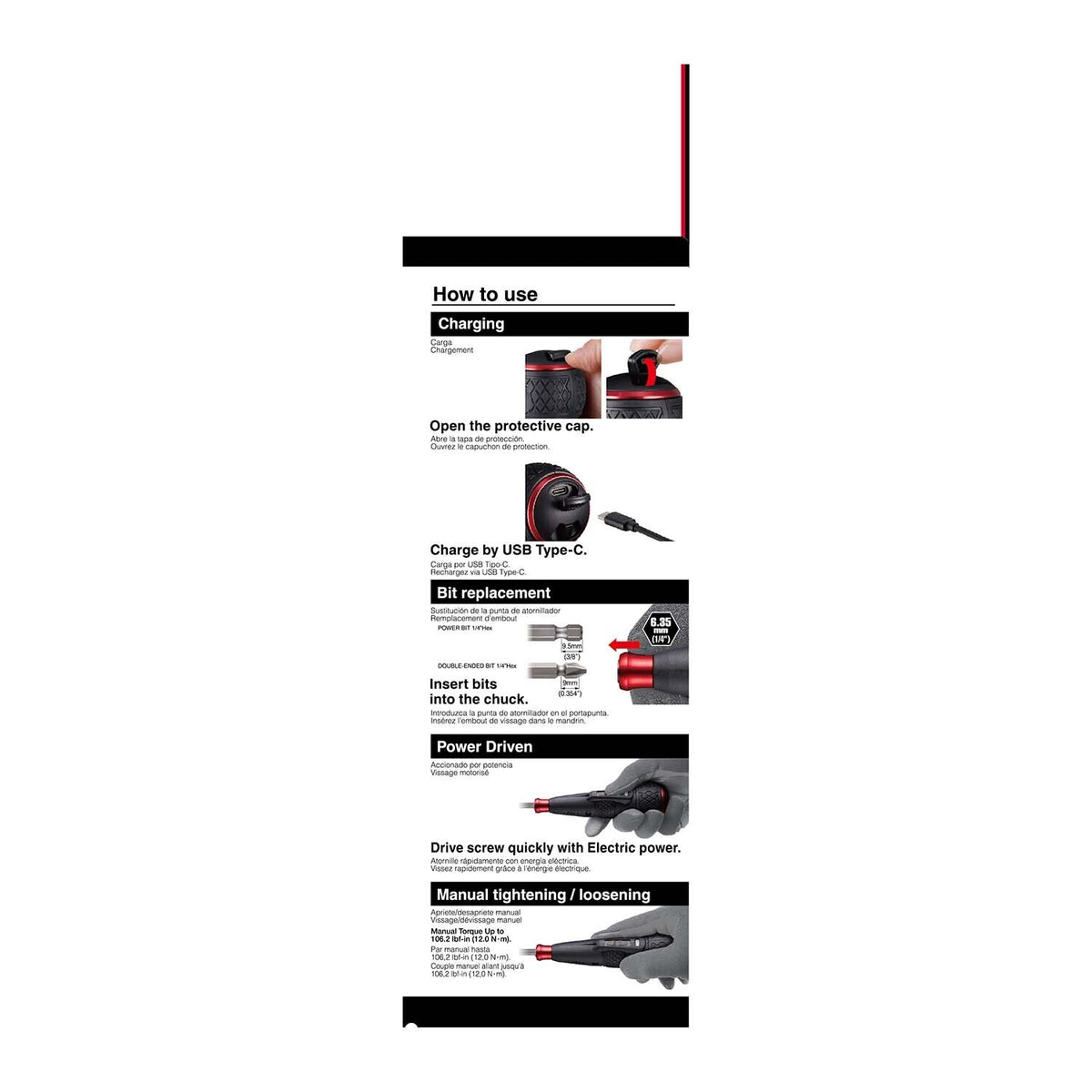 (US Model) VESSEL e‑ASSIST Screwdriver Higher Torque (USB-C) w/ 25PC. Bit Set